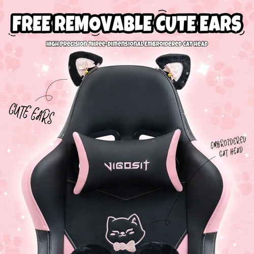 Miniatura 6 de Vigosit Silla de Gaming con Orejas de Gato de Piel Sintética PU Ergonómica Regulable Silla de Oficina para Escritorio de Computadora para Jugadores
