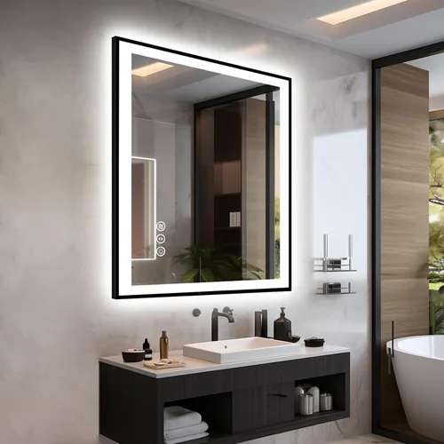 Miniatura 62 de EchosLife Espejos de baño LED de 20 x 28 pulgadas para pared, marco de aluminio negro (frontal y retroiluminado), espejo de tocador antivaho