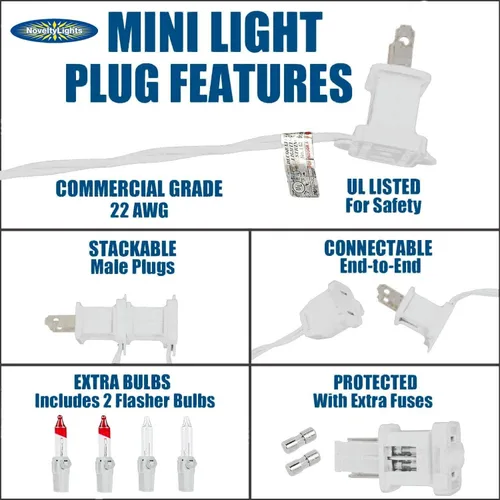 Miniatura 6 de Novelty Lights Mini cadena de luces incandescentes de 11 pies, 50 bombillas, ámbar con espacio de 2.5 pulgadas en cable blanco, mini luces de grado