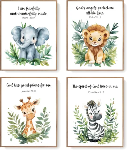 Miniatura 10 de LARTSFRO Decoración de pared de la Biblia de animales para niños, elefantes, leones, jirafas, cebras, decoración bohemia para guardería, dormitorio