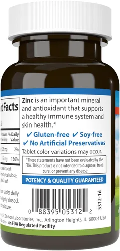 Miniatura 3 de Carlson Zinc 15 mg – Suplemento de gluconato de zinc para apoyo inmunológico y salud de la piel – Tabletas de zinc antioxidante – 250