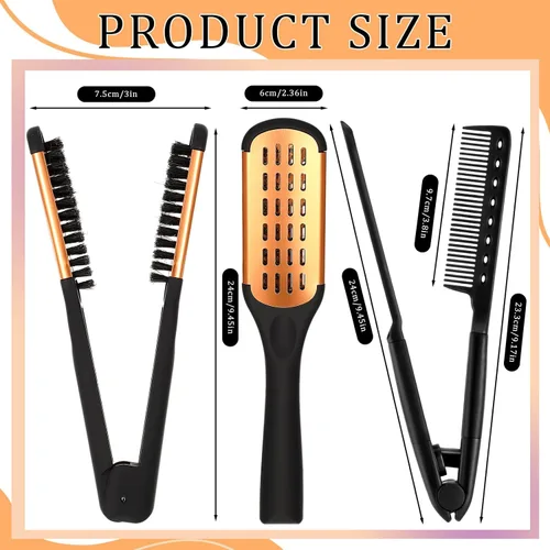 Miniatura 2 de CHENGU 2 piezas de peines para alisar el cabello, pinza de cerdas de jabalí de doble cara y cepillo en forma de V para peinar el cabello, para Negro