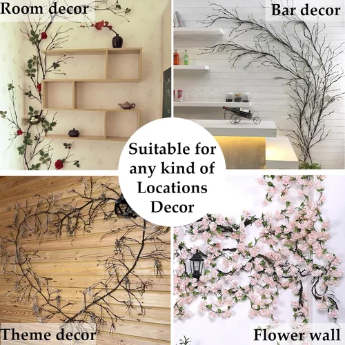 Miniatura 5 de Ramas de árbol de flores artificiales grandes y flexibles de 118 pulgadas, ramitas de cerezo, tronco de madera de hiedra, plantas colgantes falsas