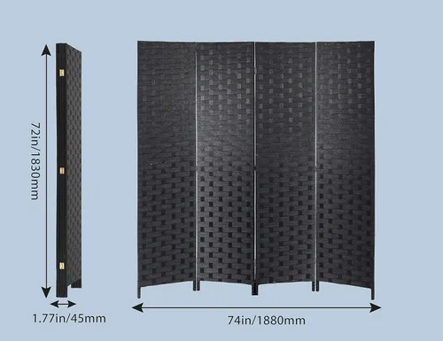 Miniatura 7 de Divisor de habitación, 4 paneles divisores de pared, pantalla de madera de 6 pies de altura, 5.5 pies de ancho, plegable, portátil, parcial