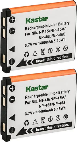 Kastar Paquete de 2 baterías NP-45 para Fujifilm NP-45A, NP-45B, NP-45S y Fujifilm FinePix XP20 XP30 XP50 XP60 T500 T510 T550 JX520 JX550 JX700
