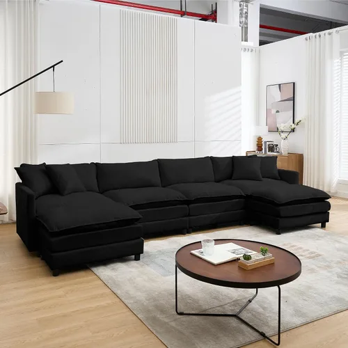 Miniatura 3 de Sofá modular convertible seccional, sofá de 4 asientos en forma de L con diván reversible, sofá de nube de asiento profundo, sofá cama 3 en 1, tela