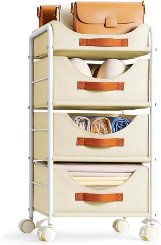 Miniatura 8 de DIMJ Organizadores de armario y almacenamiento de 4 niveles, contenedores de almacenamiento de tela para ropa, carrito de almacenamiento apilable