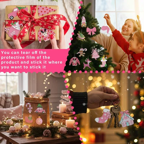Miniatura 4 de Hungdao Kits de Arte de Diamante de Navidad de 64 Piezas Adornos de Arte de Diamante Kits de Arte de Diamante de Navidad para Adultos Papá Noel