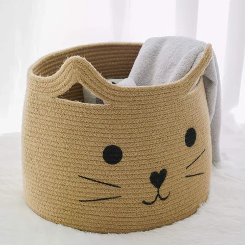 Miniatura 4 de Cesta pequeña de almacenamiento, cesta de juguetes para mascotas negra y linda para gatos, perros, cesta de cuerda decorativa para organizar, cesta
