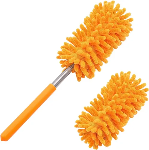 Plumero de microfibra para limpieza, plumeros lavables a mano con 2 cabezales de microfibra reemplazables, poste extensible, suministros de limpieza