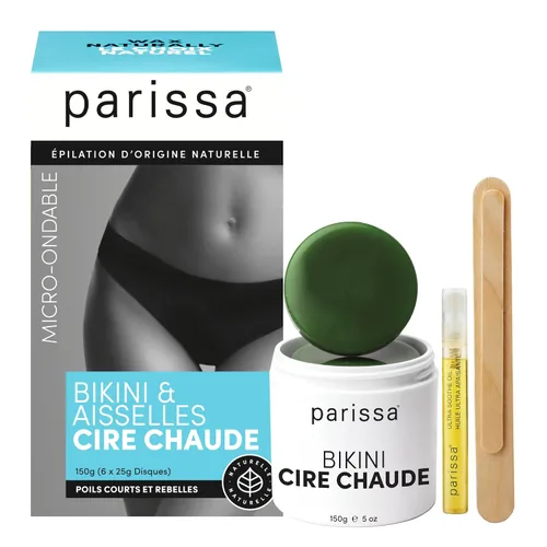 Miniatura 2 de Parissa Kit de cera caliente de bikini natural para microondas, cera dura sin tiras para cabello grueso en bikini y axilas, ideal para depilación