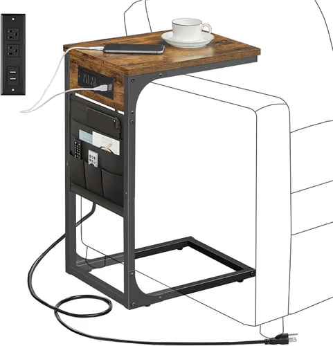 Miniatura 20 de TUTOTAK - Mesa auxiliar en forma de C, mesa lateral para sofá, mesa de sofá con bolsa de almacenamiento, bandeja para TV para sala de estar, Negro