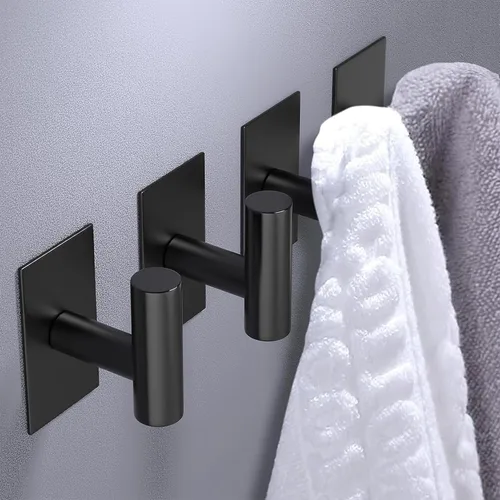 Miniatura 2 de PMMASTO Ganchos adhesivos, ganchos adhesivos de acero inoxidable negro mate para colgar, ganchos autoadhesivos de pared de ducha, ganchos