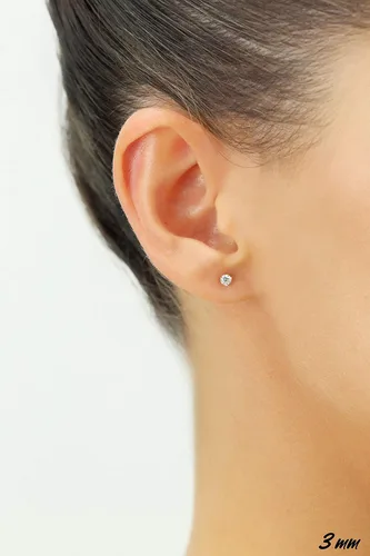 Miniatura 2 de Aretes de oro blanco 14k solitario con cubic y zirconia, con tapas seguras