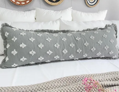 Miniatura 2 de Funda de almohada lumbar larga bohemia de 12 x 36 pulgadas con flecos de borlas, funda de almohada lumbar extra decorativa con patrón de flores 3D