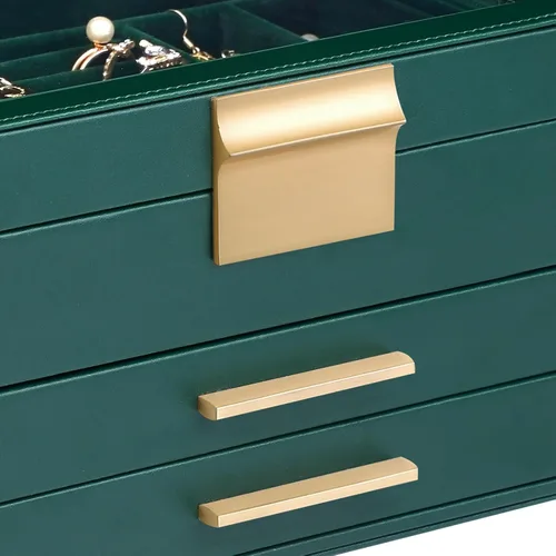 Miniatura 6 de Joyero organizador para mujer, 3 capas de piel sintética, caja de almacenamiento de joyas con tapa de cristal, regalo para personas, 3 cajones, gran