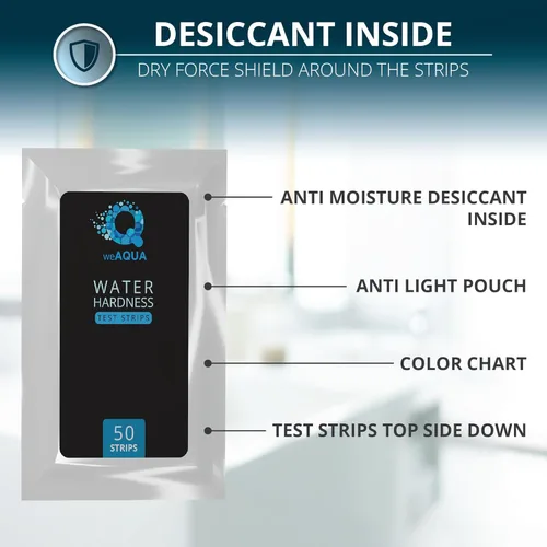 Miniatura 4 de Kit de prueba de dureza del agua WeAQUA - DoubleCheck 50 tiras - Kit de prueba de agua dura – Prueba calcio y magnesio (0–425 PPM) – para grifo