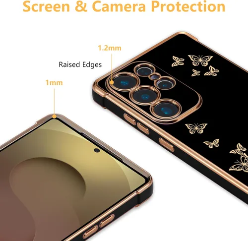 Miniatura 7 de ZTOFERA Funda de teléfono para Samsung Galaxy S23 Ultra 5G, elegante diseño de mariposa, para niñas y mujeres encantadoras, chapado suave, Negro