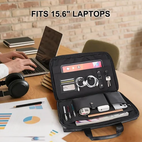 Miniatura 5 de Masa Kawa Maletín de cuero para hombre, delgado de 15.6 pulgadas, bolsa para computadora portátil, impermeable, cruzada, para el trabajo