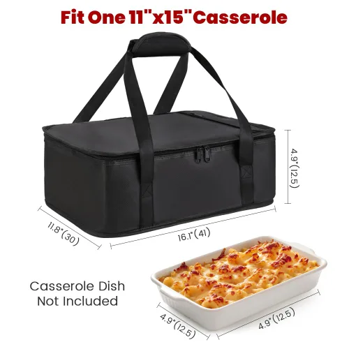 Miniatura 2 de Bodaon Bolsa aislante para cazuela, se adapta a platos de horno de 9 x 13 y 11 x 15 pulgadas con tapa, portadores de cazuela para alimentos Negro