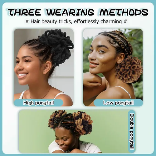 Miniatura 5 de DreadLock Moño Loc Moño de Pétalo Moño Afro High Puff Peluca de Cola de Caballo con Cordón Sintética Locs Falsos Moño de Cabello Cola de Caballo