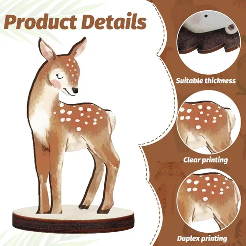 Miniatura 4 de Geetery 12 piezas de animales del bosque, formas de animales de madera recortadas, decoración pintada del bosque para baby shower, criaturas