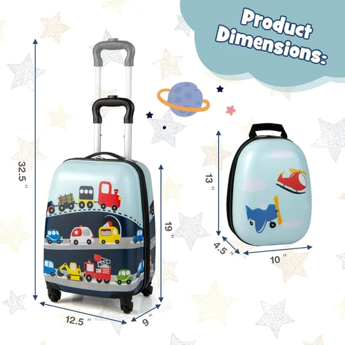 Miniatura 6 de Goplus Equipaje para niños, 2 piezas, 12 y 16 pulgadas, juego de equipaje de mano para niños con 4 ruedas giratorias, maleta ligera con ruedas