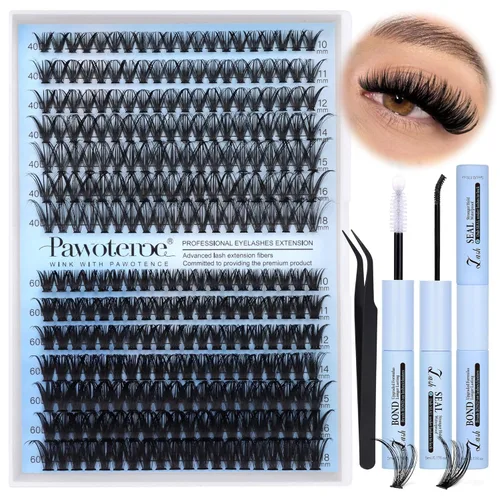 Miniatura 10 de Extensiones de pestañas Pawotence, racimos de 280 piezas, pestañas individuales en racimo, extensiones de pestañas 50D, mezcla de 9-16 mm, racimos