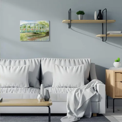 Miniatura 2 de Stupell Industries Lienzo decorativo para pared, diseño de puente floral sobre el arroyo del campo, diseño de Melissa Hyatt LLC, 16 x 20 pulgadas
