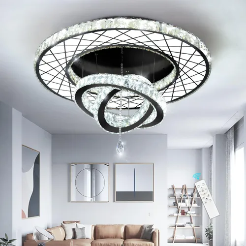 Miniatura 38 de HAIXIANG Candelabro de techo alto de 118 pulgadas, colgantes lineales de cristal, regulables remotos, techos inclinados compatibles, negro mate