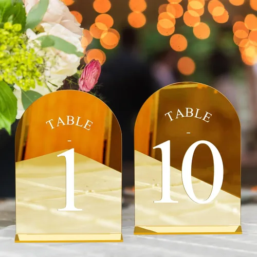 Miniatura 16 de JOYIT Números de Mesa de Boda en Arco 1-10 con Soportes – Letreros Acrílicos Impresos por Ambos Lados de 5" X 7" con Fondo Negro y Texto Blanco