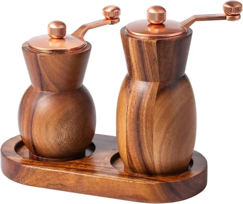Molinillo de pimienta, molinillo de sal y pimienta con soporte, salero y pimentero de madera, molinillo de especias manual recargable (molinillo de
