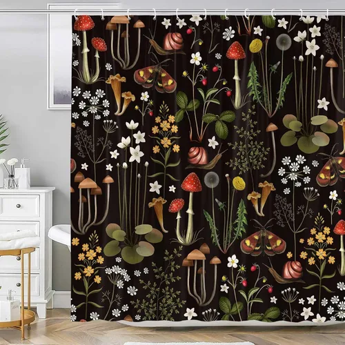 Miniatura 14 de Cortina de Ducha de Hojas Tropicales, Cortina de Baño Decorativa Verde y Negra con Hojas de Palmera y Plátano, Juegos de Cortinas de Ducha de Tela
