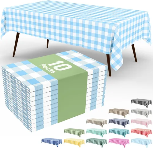 Miniatura 35 de Smiry Paquete de 3 Manteles Desechables de Cuadros Gingham Color Caqui - 54" x 72" Mantel de Plástico de Servicio Pesado, Cubiertas de Mesa