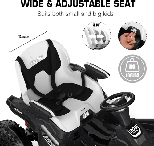 Miniatura 3 de ANPABO Juguete de Montar 24V 4x4 para Niños Grandes, Motores 4x200W, 5MPH, Automóvil para Niños con Control Remoto para Padres, Asiento Ancho Blanco