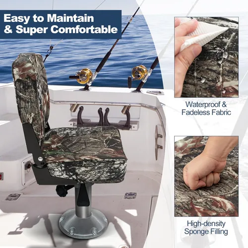 Miniatura 4 de GYMAX Asiento plegable para barco, paquete de 2 asientos con respaldo bajo para capitán de pesca, con acolchado de esponja gruesa, bisagras