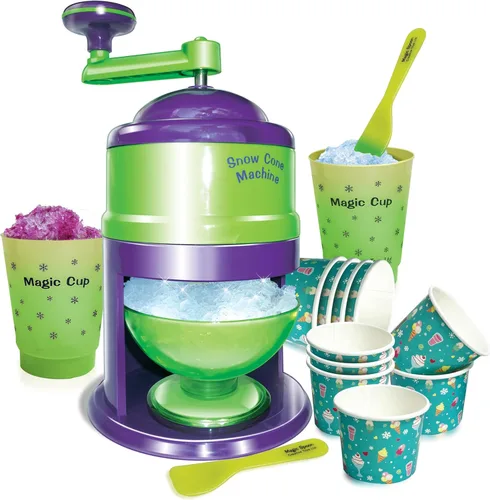 Small World Toys Máquina de cono de nieve para niños, máquina de hielo afeitado súper granizado, máquina de cono de nieve apta para niños con tazas