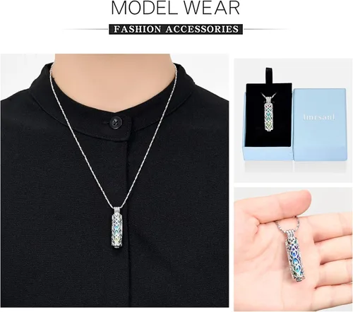 Miniatura 10 de Imrsanl Collar con colgante de urna de cremación con vial de cilindro hueco, urna de recuerdo, joyería de cremación, medallones conmemorativos