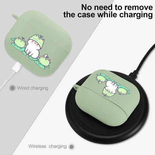 Miniatura 6 de Funda compatible con Airpods de 3ª generación, linda funda para Airpods 3, diseño de rana, protectora para mujeres y niñas con llavero para Apple