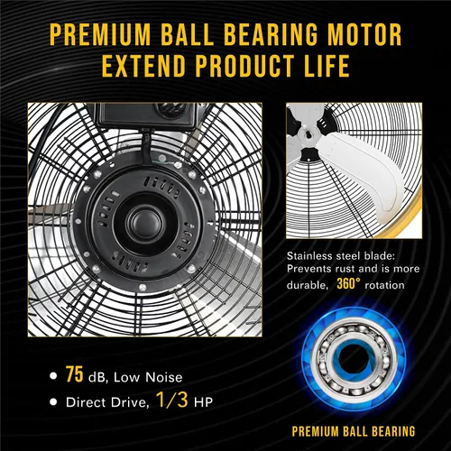 Miniatura 3 de Tornado - Ventilador de tambor metálico de 24" de alta velocidad, 7700 CFM, 3 velocidades, resistente para uso industrial y comercial, motor de 1/3