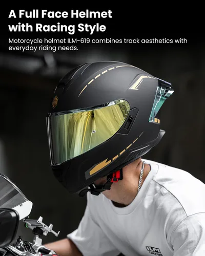 Miniatura 2 de ILM Cascos de motocicleta de cara completa para adultos, hombres y mujeres, doble visera Powersports Motorbike Street Racing 619 (negro dorado, S)