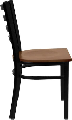 Miniatura 6 de Flash Furniture HERCULES Series - Silla de restaurante de metal con respaldo de escalera negra, 2 unidades, asiento de madera de cerezo