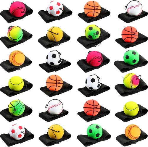 Skylety Bola de Muñeca con Rebote de 1.85 Pulgadas, Bola de Deporte de Goma con Correa y Cuerda, Bolas Reboteadoras de Baloncesto, Béisbol, Fútbol,