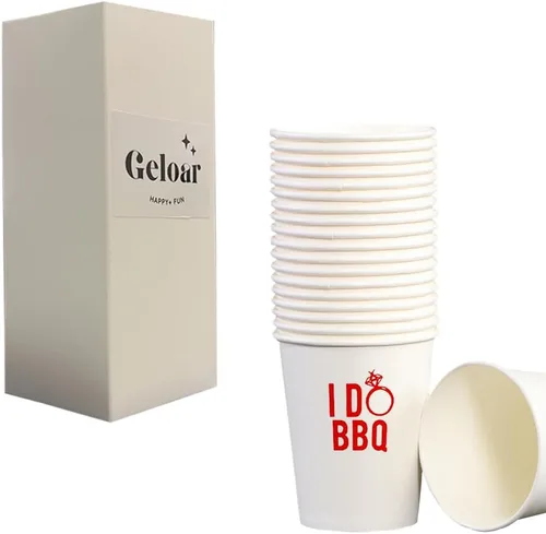 I Do BBQ - Vasos de papel desechables para fiestas, paquete de 20 unidades, 9 onzas, color rojo, tazas para beber para boda, ensayo, cena