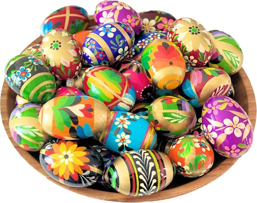 Miniatura 11 de Huevos de madera pintados a mano de Pascua polacos (Pisanki) Huevos decorativos para Pascua, juego de 6 huevos medianos