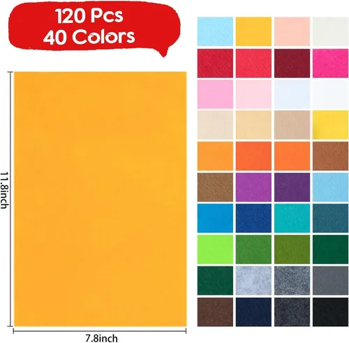 Miniatura 2 de Simetufy - 120 hojas de fieltro de 8 x 12 pulgadas a granel, 40 colores cuadrados de tela de fieltro rígido para manualidades de costura, patchwork