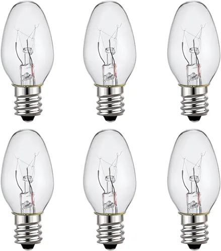 Bombillas de luz nocturna, base de candelabro E12, bombilla decorativa de 4 vatios/C7/120V, blanco cálido, paquete de 6