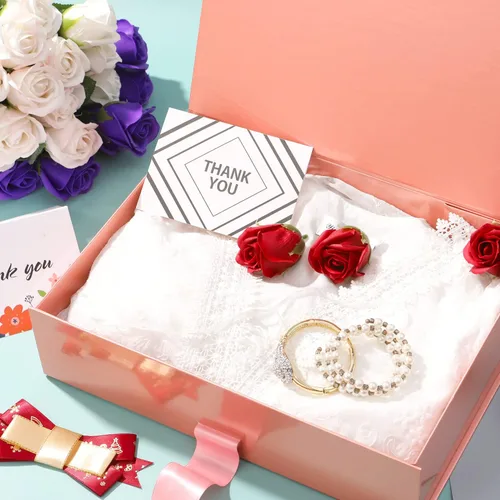 Miniatura 3 de GREEN BEAN 6 cajas de regalo grandes con tapas para regalos de 13 x 9.7 x 3.4 pulgadas, cajas de regalo magnéticas color oro rosa con cinta, cajas