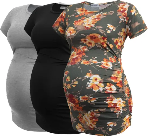 Miniatura 86 de Smallshow - Camiseta de maternidad para mujer, diseño de lados fruncidos, tipo túnica, prendas para el embarazo
