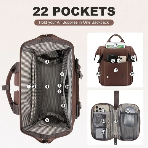Miniatura 2 de LOVEVOOK - Mochila para laptop, para viaje de trabajo, bolso de enfermera, profesor, médico, viajero, para computadora de negocios, mochila Marrón